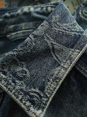 ウォッシュ加工デニムワークシャツの全体展示