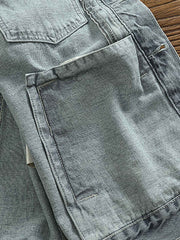 アメリカンカジュアル襟付きデニムジャケットのワークポケットとユーズド加工のディテール