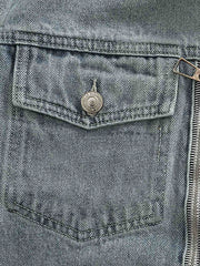 アメリカンカジュアル襟付きデニムジャケットのワークポケットとユーズド加工のディテール