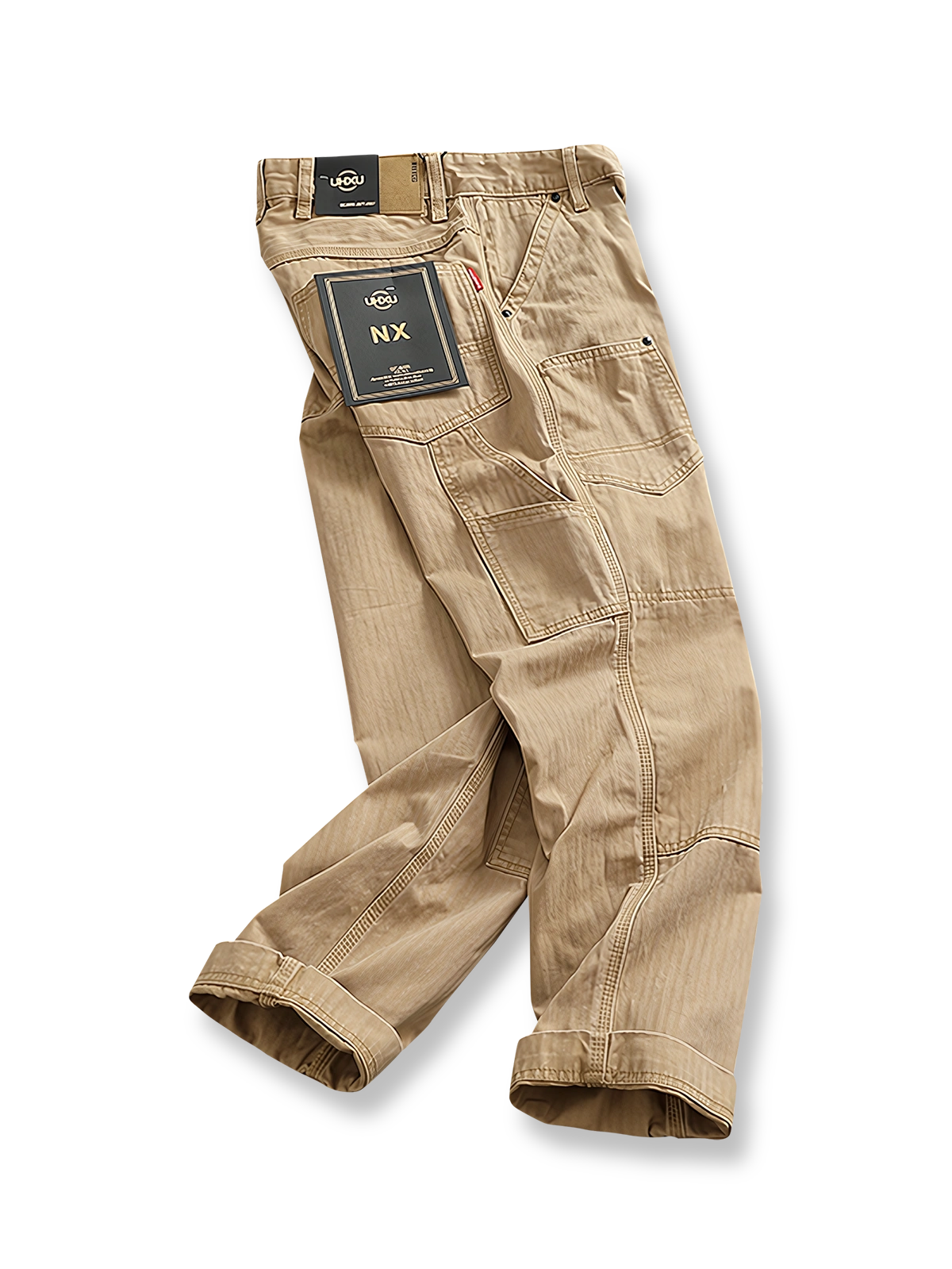 魚骨模様のワークパンツの正面展示