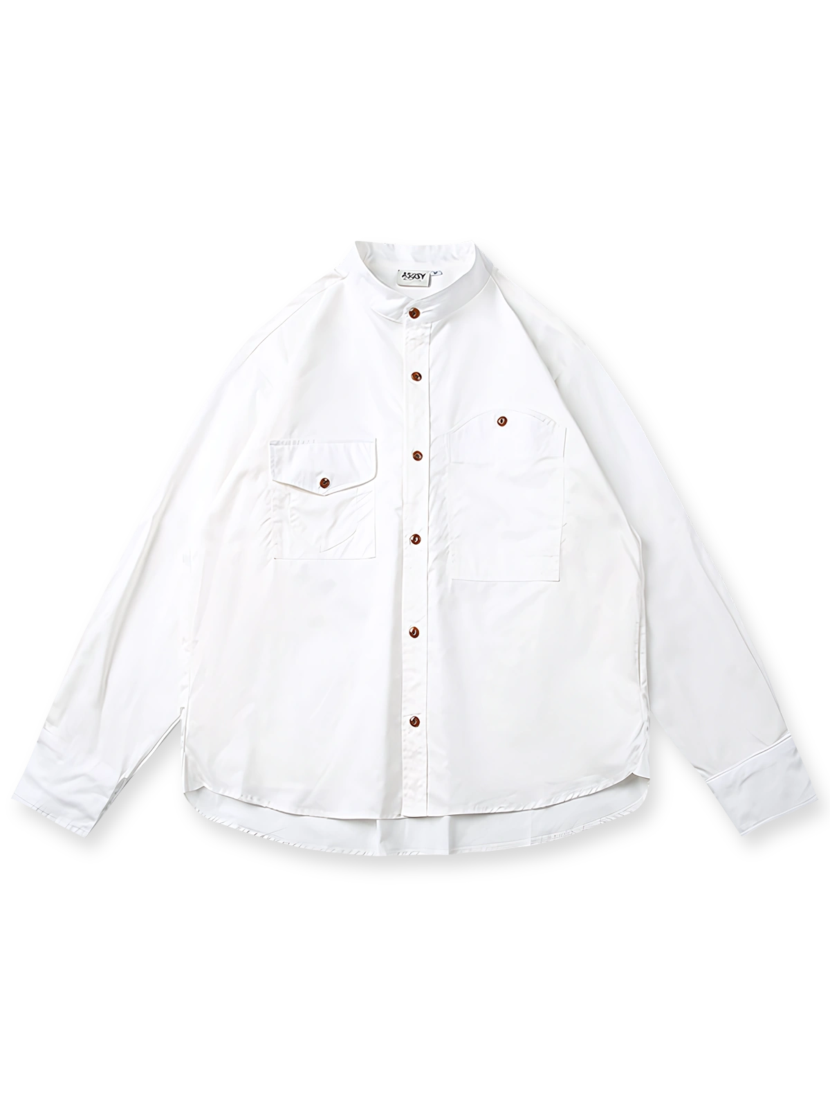 多ポケットワークフレンチスタンドカラー長袖シャツの正面展示