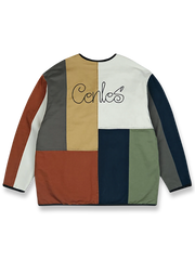 製品画像: パッチワークリバーシブルジャケットの反面展示、両面の異なるスタイルを紹介