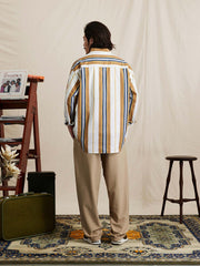 ヴィンテージ加工ストライプ長袖シャツ