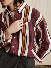 ヴィンテージ加工ストライプ長袖シャツ