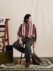 ヴィンテージ加工ストライプ長袖シャツ