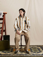 ヴィンテージ加工ストライプ長袖シャツ