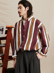ヴィンテージ加工ストライプ長袖シャツ