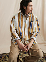 ヴィンテージ加工ストライプ長袖シャツ