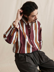ヴィンテージ加工ストライプ長袖シャツ