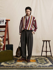 ヴィンテージ加工ストライプ長袖シャツ