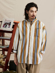 ヴィンテージ加工ストライプ長袖シャツ