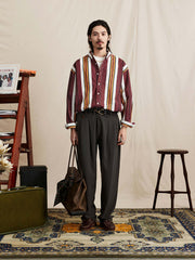 ヴィンテージ加工ストライプ長袖シャツ