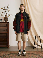 パッチワーク コントラストカラー スポーツジャケット