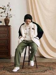 パッチワーク コントラストカラー スポーツジャケット