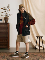 パッチワーク コントラストカラー スポーツジャケット