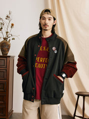 パッチワーク コントラストカラー スポーツジャケット