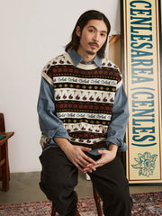 レトロパターン ニットベスト