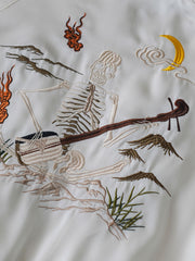 ジャケットのディテールショット、高級ポリエステル素材と美しい刺繍工芸を展示