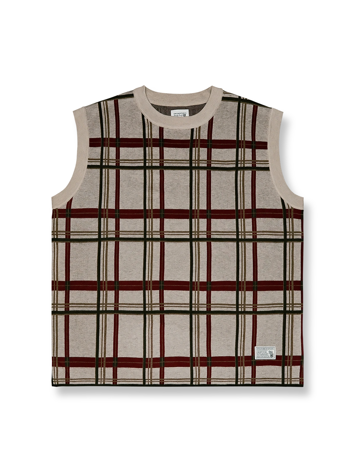 チェック柄ウール混紡ニットベストの全体展示