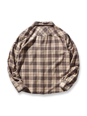 製品画像: 起毛フランネルヴィンテージワークチェックシャツの全体展示 詳細画像: ワークポケットとチェック柄のディテール展示