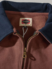 製品画像: アメリカンレトロカラー切り替え襟付きスウェットの全体画像
詳細画像: カラー切り替え襟とフリース裏地の詳細画像