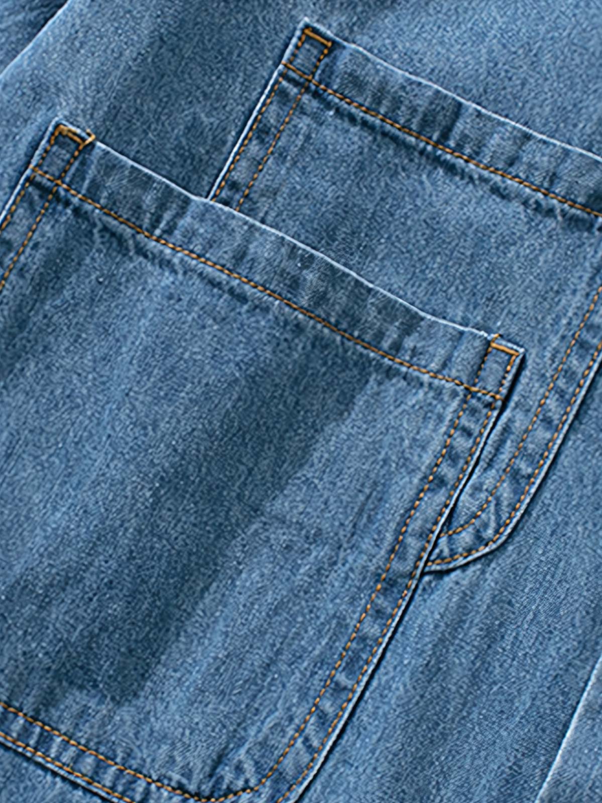 製品画像: ヴィンテージマルチポケットデニムシャツの全体展示 詳細画像: デニムシャツのポケットと生地のディテール展示