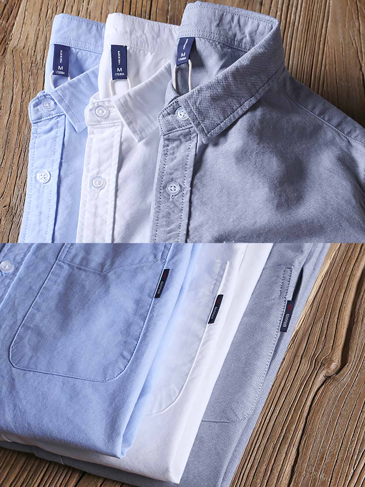 製品画像: ペイズリーパッチ付きオックスフォードシャツの正面全体展示、クラシックとモダンなデザインの融合を強調。
詳細画像: ペイズリーパッチデザインとサイドのダブルステッチのディテール展示、耐久性とスタイルをアピール。