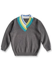 製品画像: 不規則配色Vネックセーターの正面展示