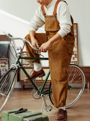 製品画像: ヴィンテージ風カーペンターオーバーオールの正面展示
詳細画像: ダイヤモンドステッチのディテール