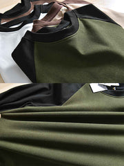 製品画像: ヘビーウェイトのダブルフェイスデロン配色長袖Tシャツの全体展示
詳細画像: 襟元とラグランスリーブの配色デザインディテール