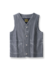 製品画像: クラシックなストライプデザインとダブルレイヤー構造を備えたヴィンテージベストの全体画像。