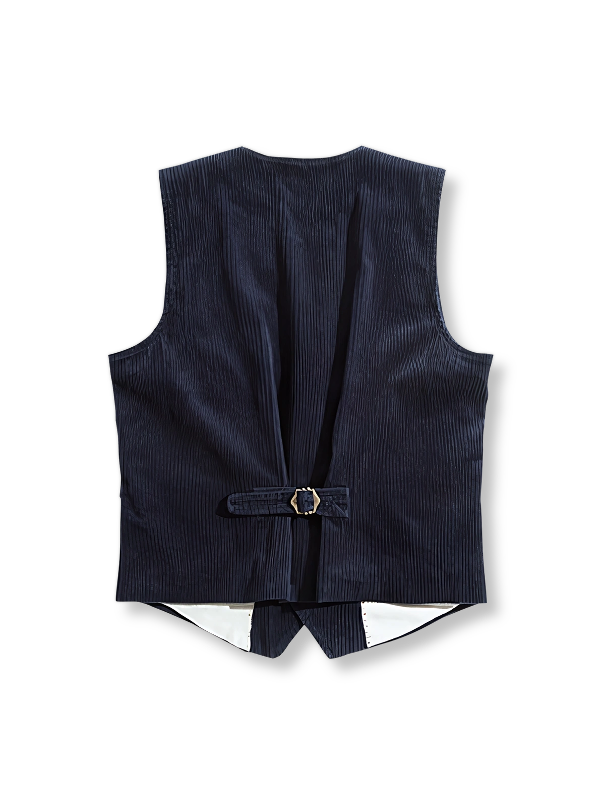 モデル画像: クラシックなアメリカンスタイルを演出するコーデュロイハンティングベストを着用したモデル