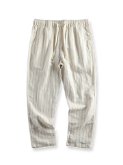 製品画像: リネンコットン素材を使用したヴィンテージストライプのクロップドパンツ