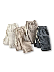 ヴィンテージストライプ 抗シワリネンコットン クロップドパンツ