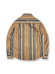 製品画像: ヴィンテージエスニックストライプが特徴の長袖シャツ
詳細画像: ストライプパターンと厚手のコットン生地のディテール