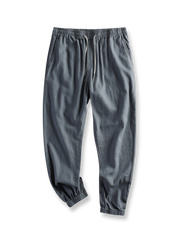 製品画像: 日系スタイルのピュアリネンルーズジョガーパンツ