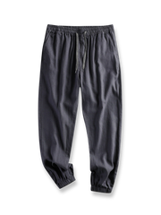 製品画像: 日系スタイルのピュアリネンルーズジョガーパンツ