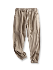 製品画像: 日系スタイルのピュアリネンルーズジョガーパンツ