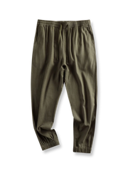 製品画像: 日系スタイルのピュアリネンルーズジョガーパンツ