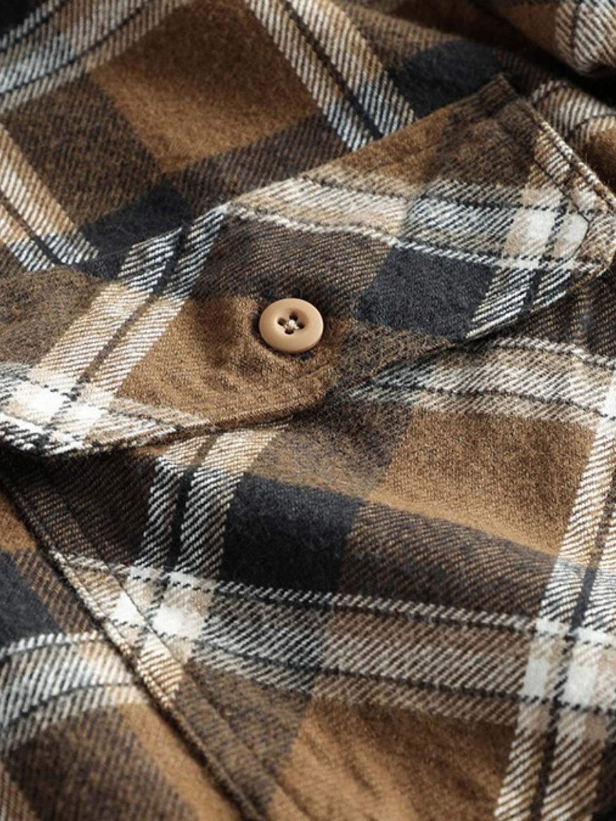 製品画像: ヘビーウェイトの起毛素材を使用した美式ヴィンテージワークウェアスタイルの格子柄シャツ
詳細画像: フラップポケットと柔らかい起毛素材のディテール