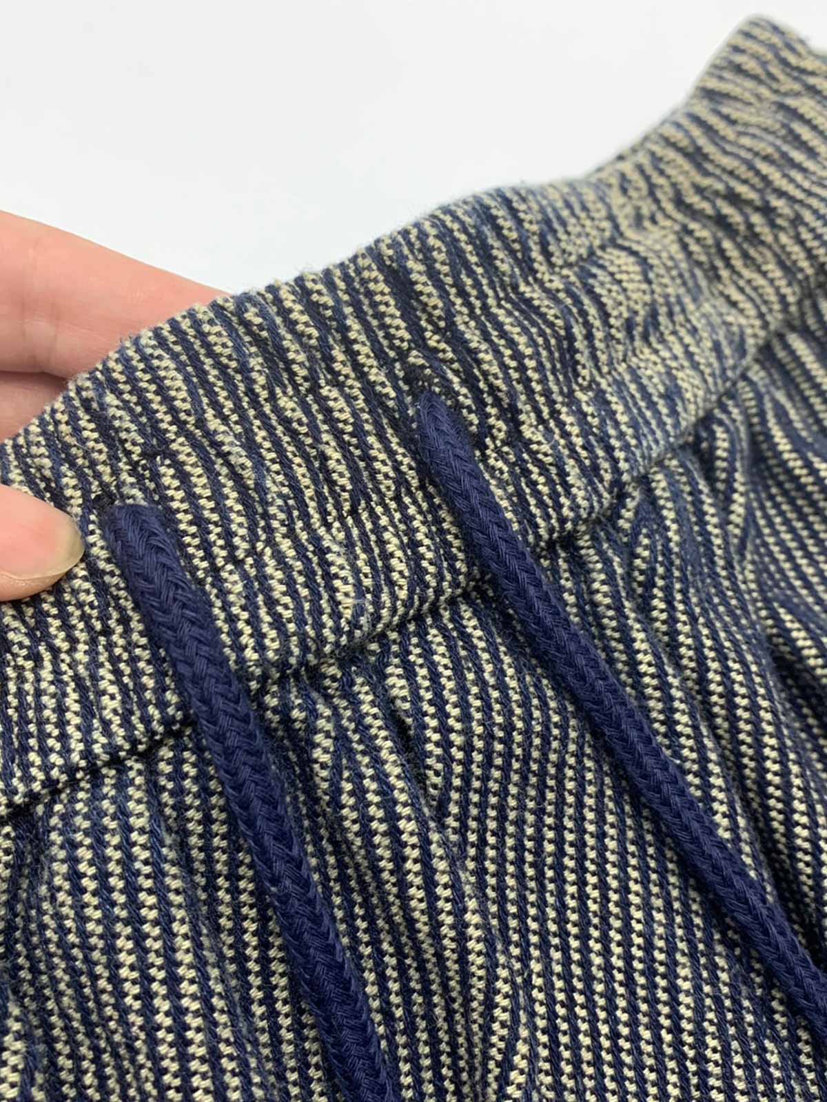 製品画像: 斜め織りデニムと立体ポケットが特徴の多ポケットワークショーツ全体像
詳細画像: デニム生地の織り目とポケットの立体感を強調したディテールショット