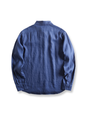 製品画像: プレミアムリネン素材を使用したアメリカンカジュアルスタイルの長袖シャツ
詳細画像: 製品洗い加工による高級テクスチャーと自然なドレープ感のディテール