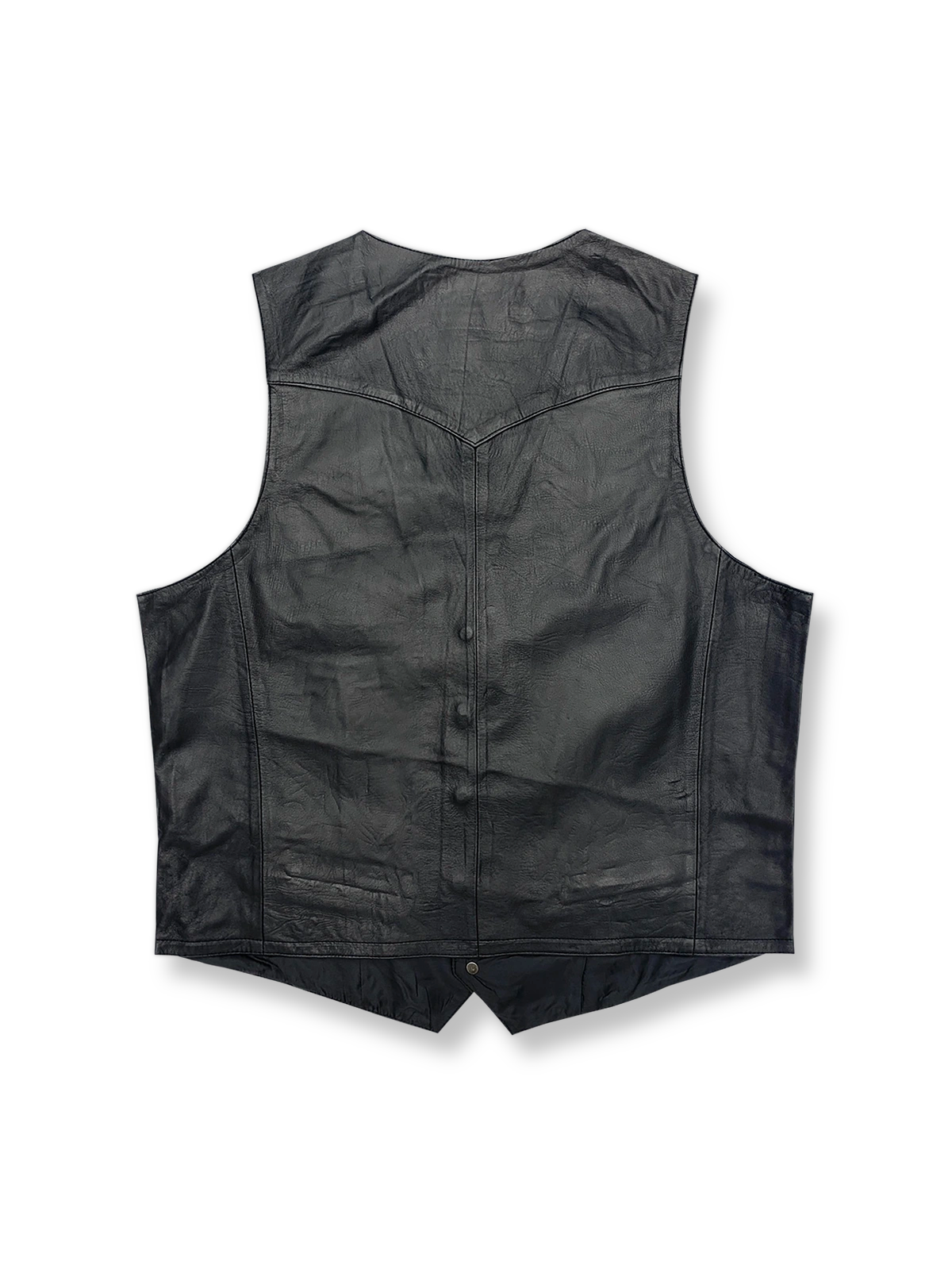 製品画像: 柔らかなラムレザーが際立つライダースベストの全体像
