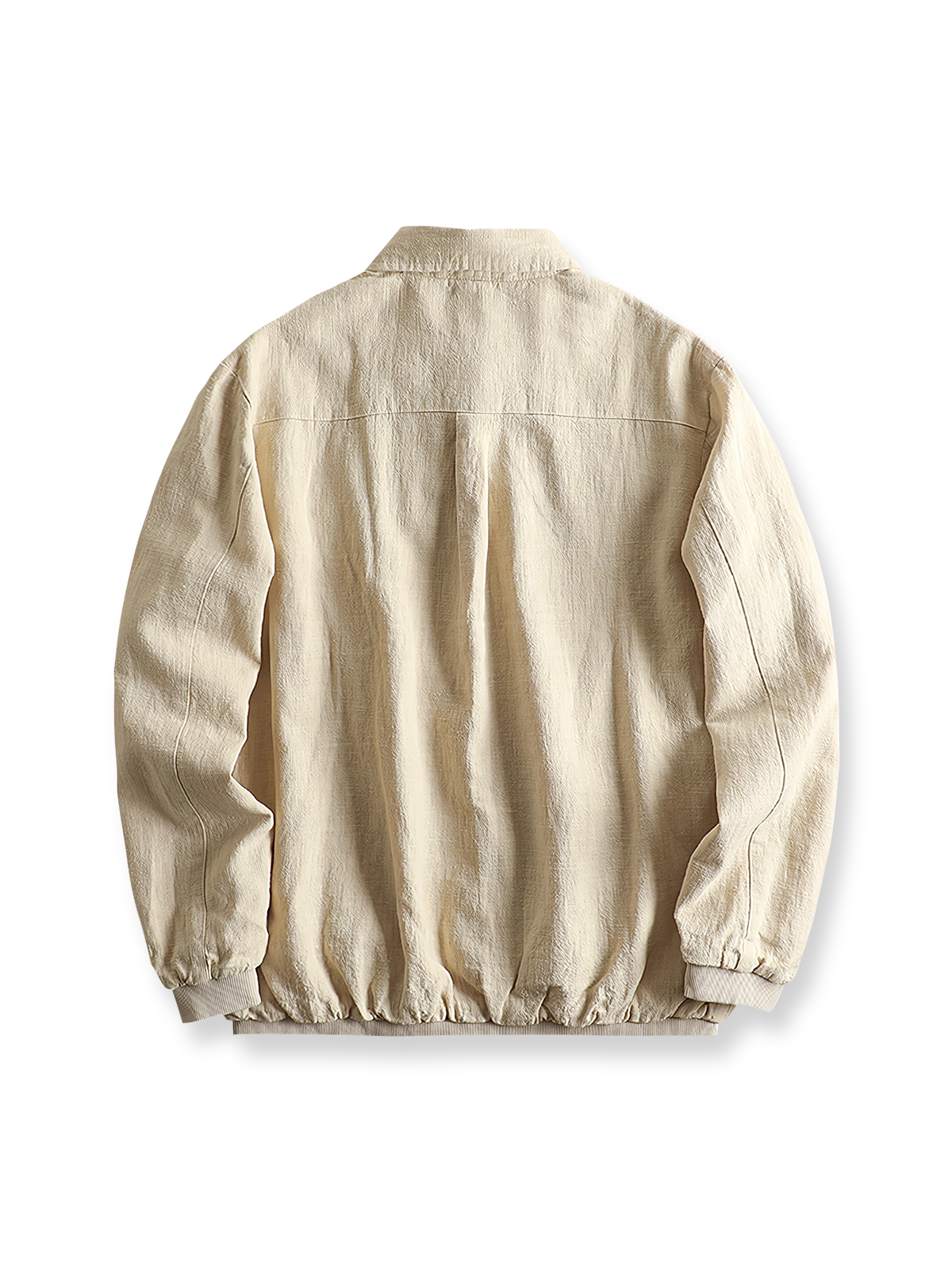 製品画像: 裏フリース付きリネン混紡ジャケットの全体像
詳細画像: リネン生地とフリース裏地のディテールを強調したショット