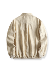 製品画像: 裏フリース付きリネン混紡ジャケットの全体像
詳細画像: リネン生地とフリース裏地のディテールを強調したショット