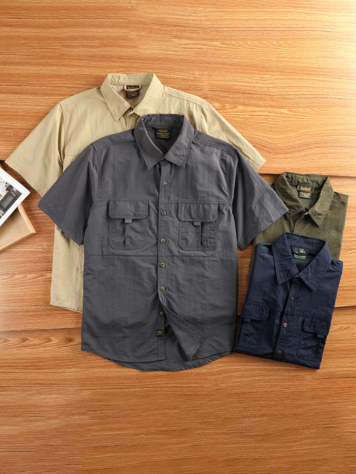 製品画像: 速乾・UVカット機能付きアウトドア用半袖ワークシャツ