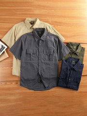 製品画像: 速乾・UVカット機能付きアウトドア用半袖ワークシャツ