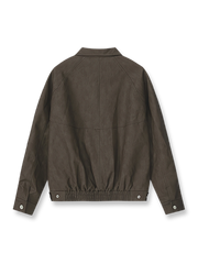 製品画像: ダークブラウンのヴィンテージレザージャケットの正面ビュー
詳細画像: ラグランスリーブデザインとウォッシュドレザーのディテール表示