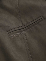 製品画像: ダークブラウンのヴィンテージレザージャケットの正面ビュー
詳細画像: ラグランスリーブデザインとウォッシュドレザーのディテール表示