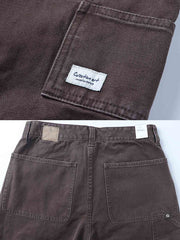 製品画像: ヴィンテージ風の多ポケットワークパンツ全体像
詳細画像: 6つのポケットと重ねポケットのディテール